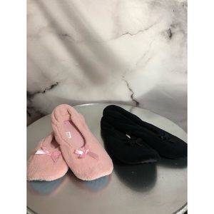 Pink and Black Bowed Slippers